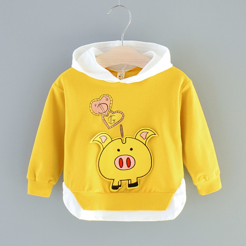 Pig Applique Faux-two Hoodie